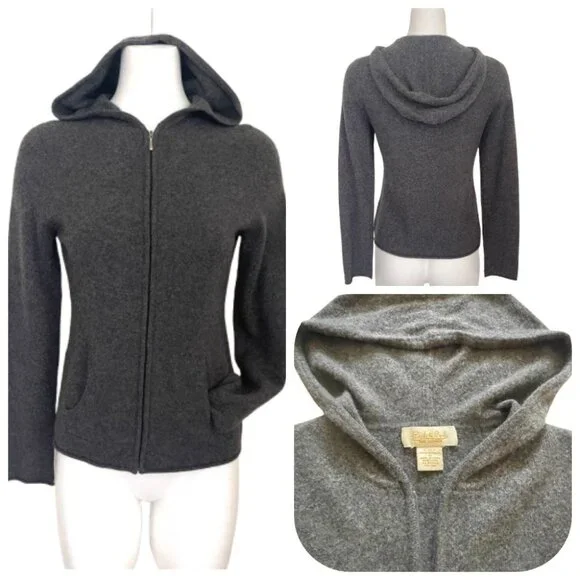 Peck & Peck 2 fly pure cashemere Gray Zip Hoodie - Picture 1 of 11